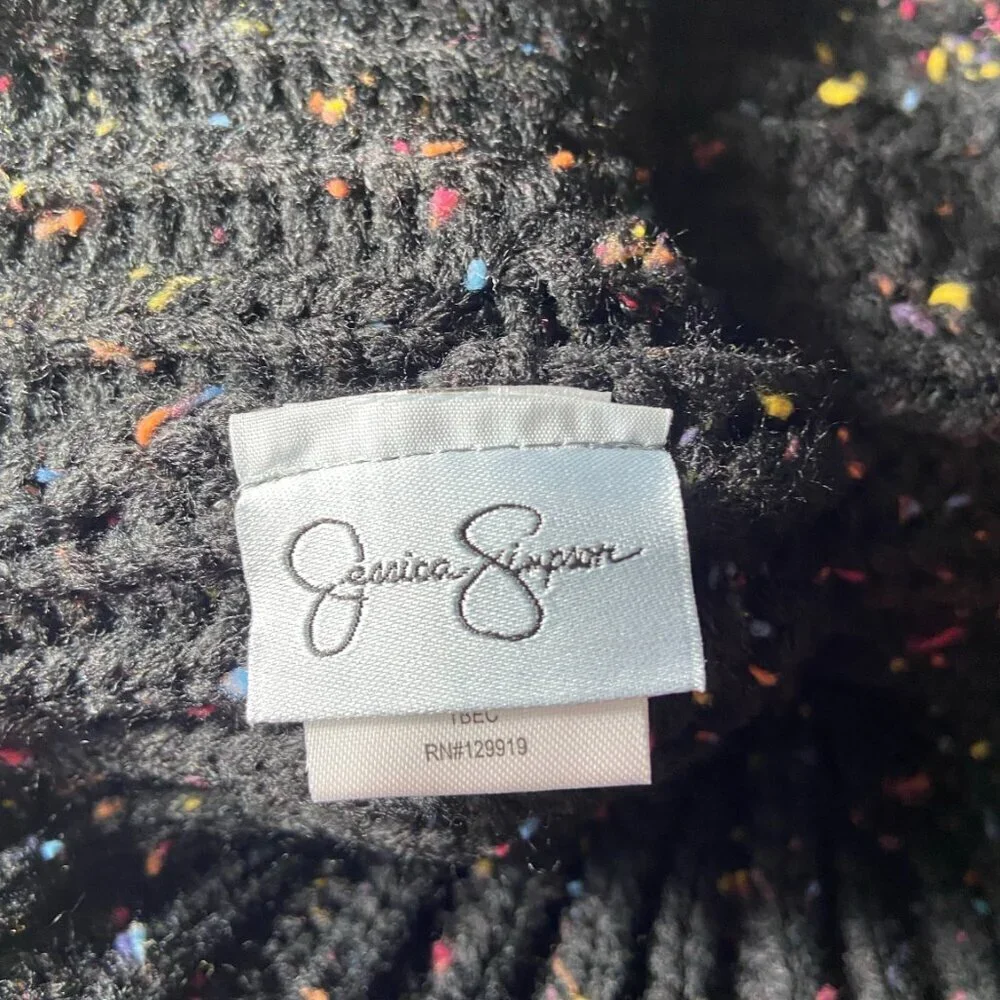 Jessica Simpson Black Confetti Knit Pom Beanie – NWT – Faux Fur Pom